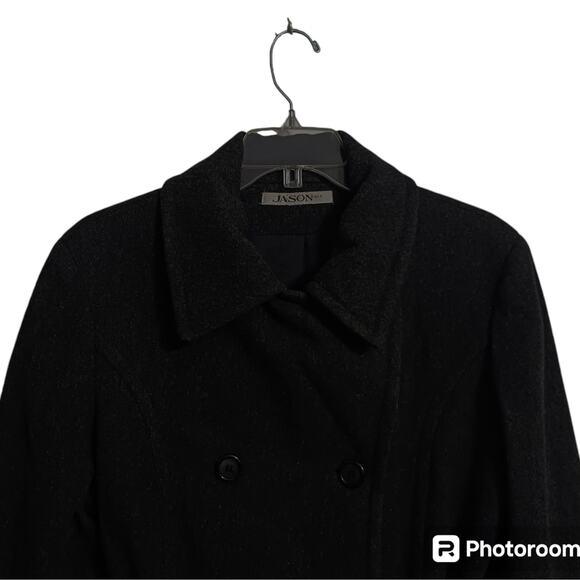 Vintage wool pea coat trench medium sz 8 dark charcoal gray double breasted - Picture 3 of 9